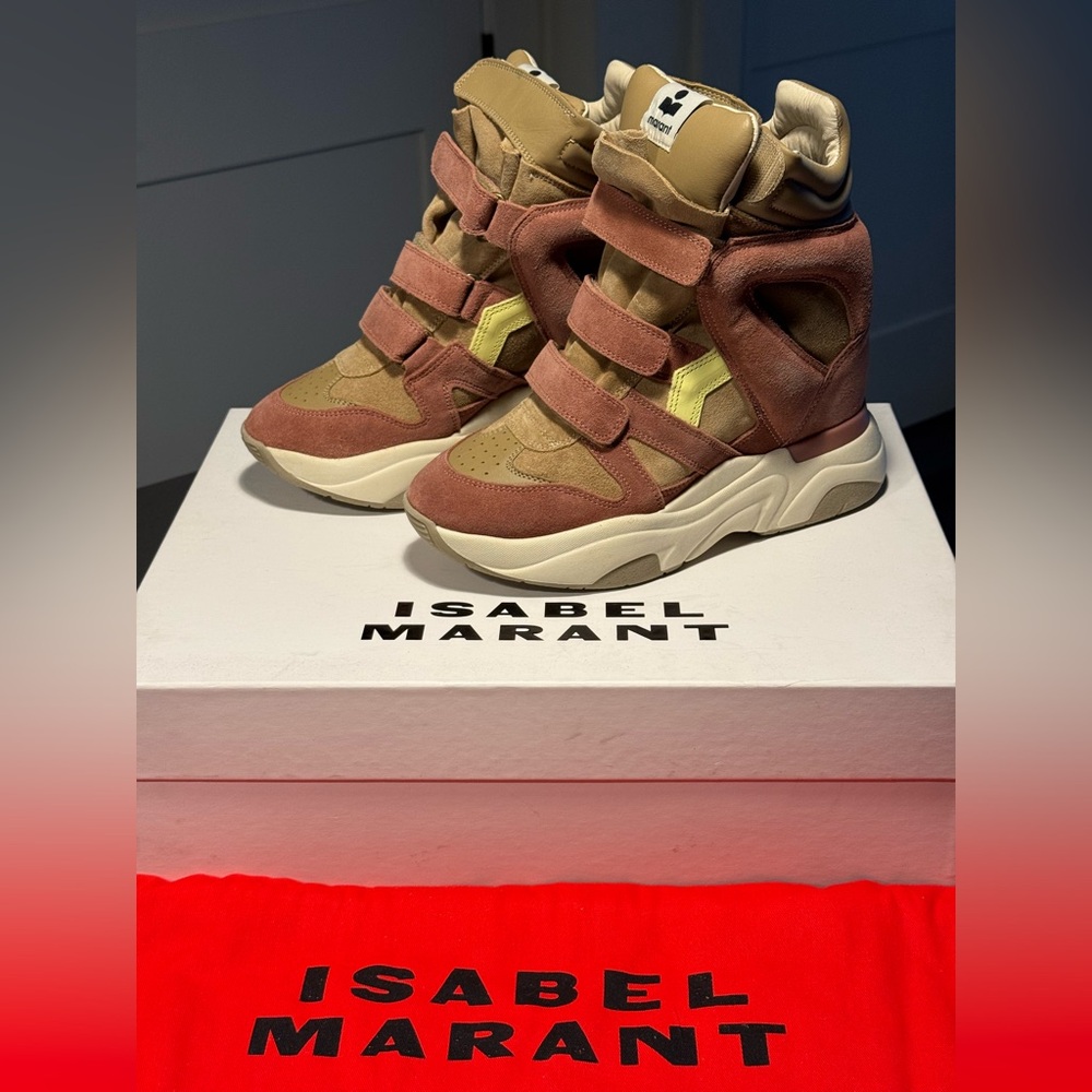 BNIB ISABEL MARANT Balskee Sneaker Wedge Light Beige & Pink SIZE EU 39 US 8/8.5 - Picture 2 of 7